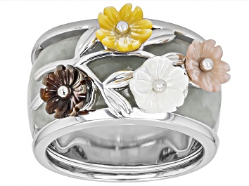 Picture of Jadeite with Multi-Color Mother-Of-Pearl Interchangeable Sterling Silver Floral Ring