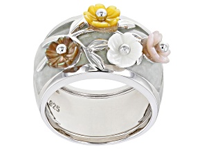 Jadeite with Multi-Color Mother-Of-Pearl Interchangeable Sterling Silver Floral Ring