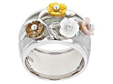 Jadeite with Multi-Color Mother-Of-Pearl Interchangeable Sterling Silver Floral Ring