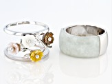 Jadeite with Multi-Color Mother-Of-Pearl Interchangeable Sterling Silver Floral Ring