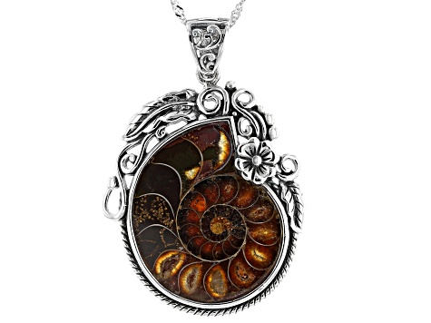 Ammonite Shell Sterling Silver Enhancer With 18" Chain