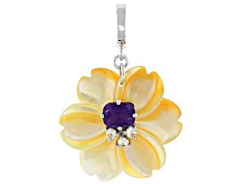 Picture of Golden Mother-of-Pearl Rhodium Over Sterling Silver Flower Enhancer 2.18ctw