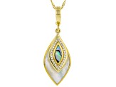 Mother-of-Pearl, Abalone Shell &  Zircon 18K Yellow Gold Over Silver Enhancer With 18" Chain 0.27ctw