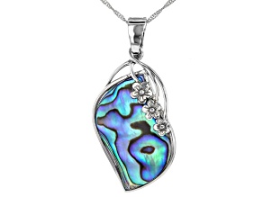 Multi Color Abalone Shell Rhodium Over Sterling Silver Flower Design Enhancer With 18" Chain