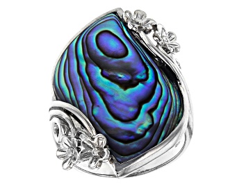 Picture of Abalone Shell Rhodium Over Sterling Silver Flower Design Ring
