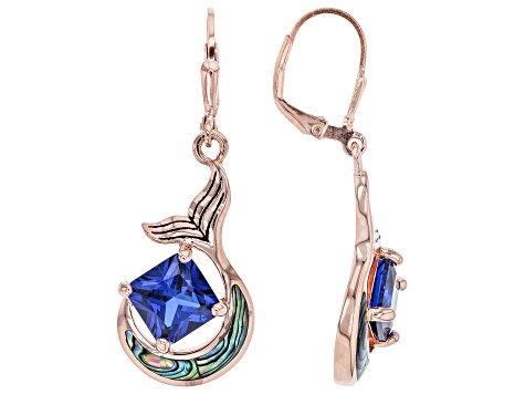 Lab Created Spinel & Abalone Shell 18k Rose Gold Over Silver Earrings 4.37ctw