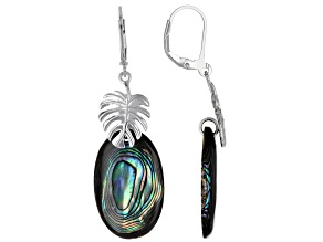 Abalone Shell Rhodium Over Sterling Silver Palm Leaf Earrings