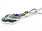 Abalone Shell, Lapis Lazuli, & Chrome Diopside Silver Peacock Feather Enhancer With Chain 0.66ct