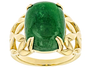Green Jadeite 18K Yellow Gold Over Sterling Silver Open Side Detail Ring 16x12mm