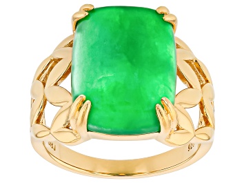Picture of Green Jadeite 18K Yellow Gold Over Sterling Silver Open Side Detail Ring 16x12mm