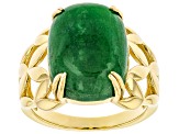 Green Jadeite 18K Yellow Gold Over Sterling Silver Open Side Detail Ring 16x12mm