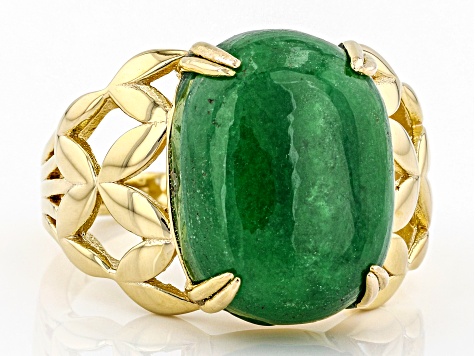 Green Jadeite 18K Yellow Gold Over Sterling Silver Open Side Detail Ring