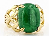 Green Jadeite 18K Yellow Gold Over Sterling Silver Open Side Detail Ring