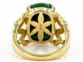 Green Jadeite 18K Yellow Gold Over Sterling Silver Open Side Detail Ring 16x12mm