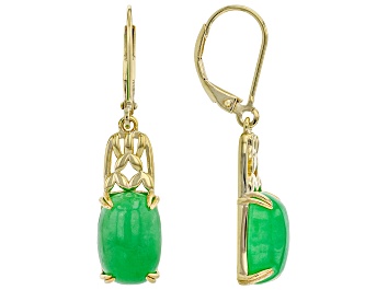 Picture of 12x8mm Green Jadeite 18K Yellow Gold Over Sterling Silver Earrings