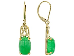 Green Jadeite 18K Yellow Gold Over Sterling Silver Earrings 12x8mm
