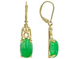 12x8mm Green Jadeite 18K Yellow Gold Over Sterling Silver Earrings