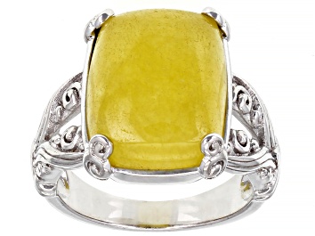 Picture of Yellow Jadeite Rhodium Over Sterling Silver Ring