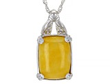 Yellow Jadeite Rhodium Over Sterling Silver Pendant With 18" Chain