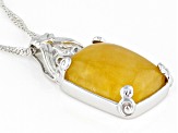 Yellow Jadeite Rhodium Over Sterling Silver Pendant With 18" Chain