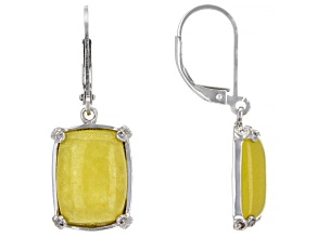Yellow Jadeite Rhodium Over Sterling Silver Earrings