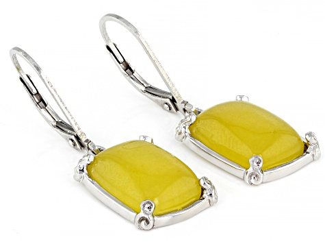 Yellow Jadeite Rhodium Over Sterling Silver Earrings