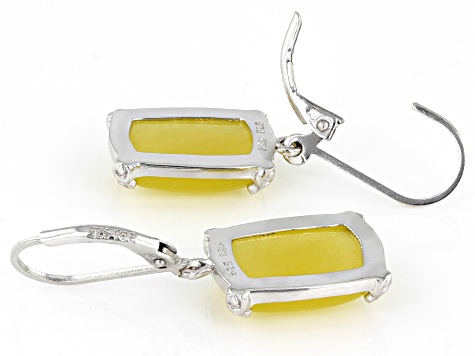 Yellow Jadeite Rhodium Over Sterling Silver Earrings