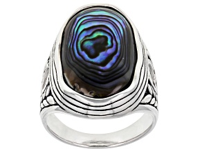 Abalone Shell Sterling Silver Braided Detail Ring