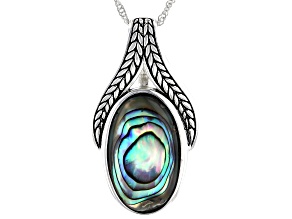 Multi Color Abalone Shell Sterling Silver Braided Detail Pendant With 18" Chain