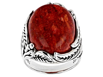 Picture of Red Coral Sterling Silver leaf Design Ring