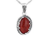 Red Coral Sterling Silver leaf Design Enhancer With 18" Chain