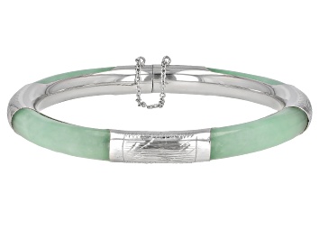 Picture of Green Jadeite Rhodium Over Sterling Silver Bangle Bracelet 36.0x6.8mm