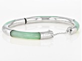 Green Jadeite Rhodium Over Sterling Silver Bangle Bracelet