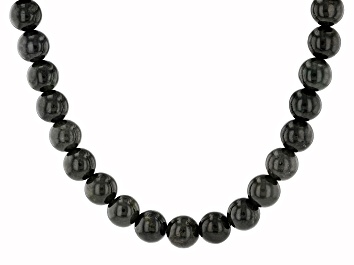 Picture of Gray Jadeite Rhodium Over Sterling Silver Beaded Necklace, 10mm