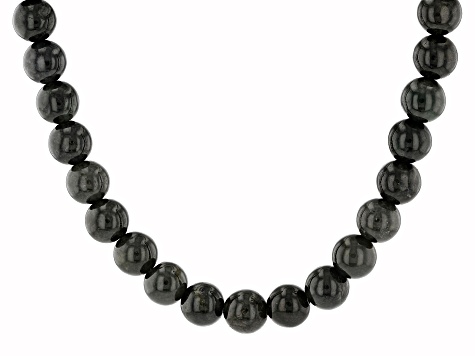 Gray Jadeite Rhodium Over Sterling Silver Beaded Necklace, 10mm