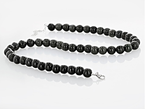 Gray Jadeite Rhodium Over Sterling Silver Beaded Necklace, 10mm