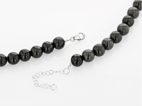 Gray Jadeite Rhodium Over Sterling Silver Beaded Necklace, 10mm