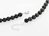 Gray Jadeite Rhodium Over Sterling Silver Beaded Necklace, 10mm