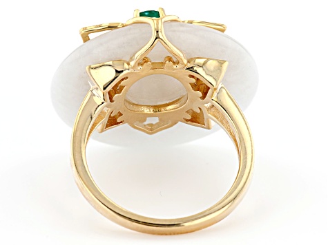 White Jadeite and Round Green Onyx 18k Yellow Gold Over Silver Ring