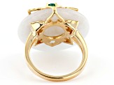 White Jadeite and Round Green Onyx 18k Yellow Gold Over Silver Ring