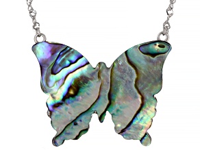 Abalone Shell Rhodium Over Sterling Silver Butterfly Necklace
