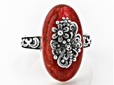 Red Coral Sterling Silver Dragonfly Floral Ring