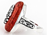 Red Coral Sterling Silver Dragonfly Floral Ring