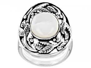 Mother-Of- Pearl Sterling Silver Leaf Design Ring