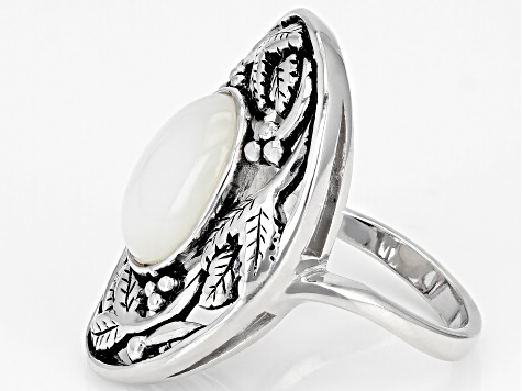 Mother-Of- Pearl Sterling Silver Leaf Design Ring