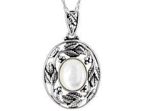 Mother-Of- Pearl Sterling Silver Leaf Design Pendant With 18" Chain