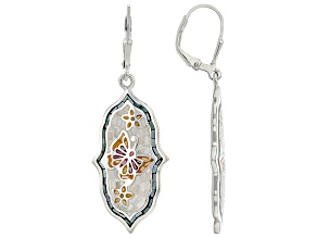 White Mother-Of-Pearl Sterling Silver Mosaic Butterfly Earrings