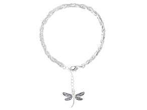 Rhodium Over Brass Chain Bracelet With Dragonfly Dangle