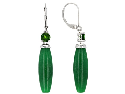 Green Jadeite Rhodium Over Sterling Silver Earrings 0.89ctw