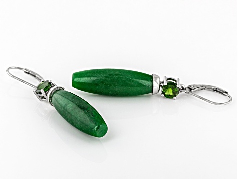Green Jadeite Rhodium Over Sterling Silver Earrings 0.89ctw